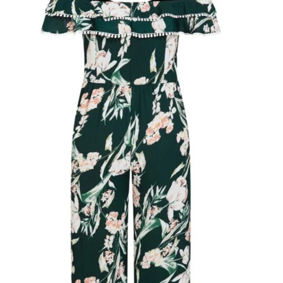 City Chic Fresh Field Floral Off the Shoulder Crop Wide Leg Jumpsuit 18, 20 New - Picture 6 of 13